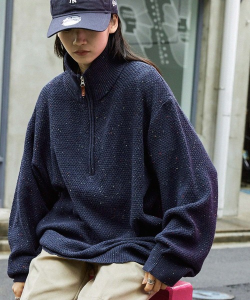 00's「Vintage」総柄 濃ネイビー オーバーサイズ ジップアップ セットアップ可能】オーバーサイズジップアップストレッチデニム