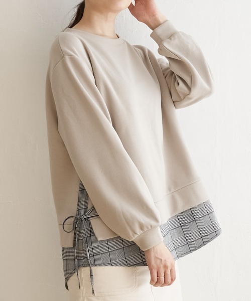 ikka(イッカ)の「サイドリボン裾レイヤードプルオーバー(Tシャツ/カットソー・レディース・イエロー/ネイビー/ベージュ/ライトグレー/ブラック・M/L/S)」の4枚目の写真