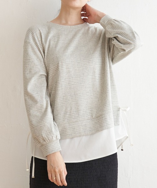 ikka(イッカ)の「サイドリボン裾レイヤードプルオーバー(Tシャツ/カットソー・レディース・イエロー/ネイビー/ベージュ/ライトグレー/ブラック・M/L/S)」の3枚目の写真