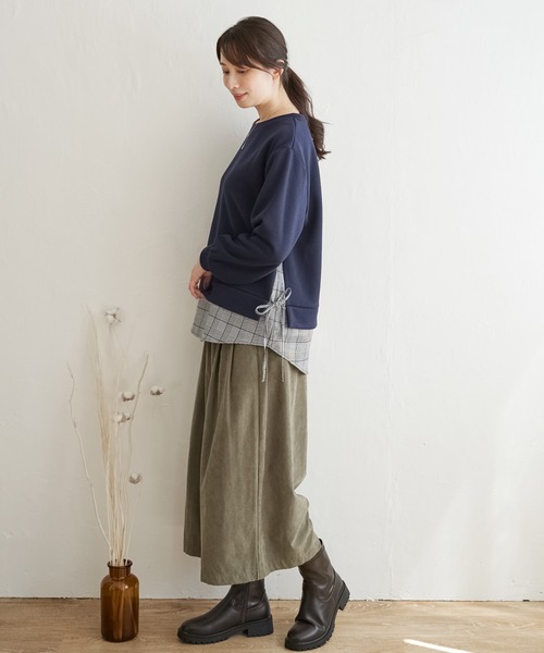 ikka(イッカ)の「サイドリボン裾レイヤードプルオーバー(Tシャツ/カットソー・レディース・イエロー/ネイビー/ベージュ/ライトグレー/ブラック・M/L/S)」の12枚目の写真