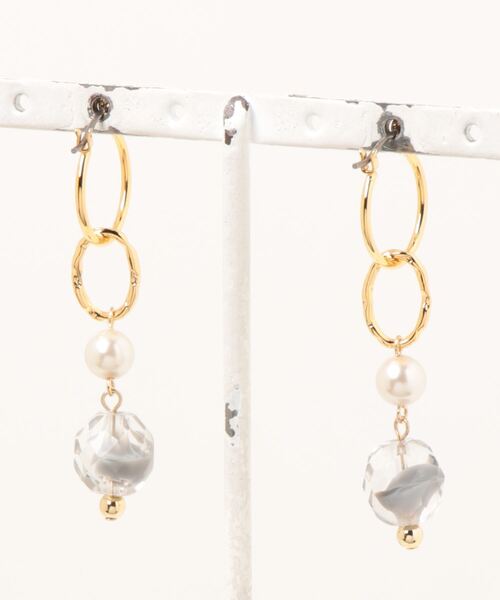tone（トーン）の「【Cherie+Chambre】Beads×Pearl Ring Pierce（ピアス（両耳用）・レディース・グレー・FREE）」の2枚目の写真