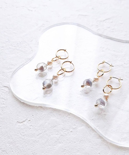 tone（トーン）の「【Cherie+Chambre】Beads×Pearl Ring Pierce（ピアス（両耳用）・レディース・グレー・FREE）」の4枚目の写真