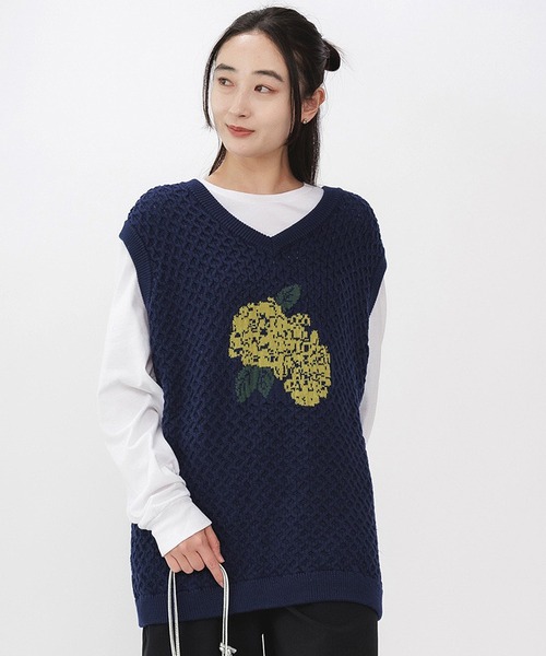 セール】FREE MAX Flower Design Knit Vest 花柄 ニットベスト（ベスト