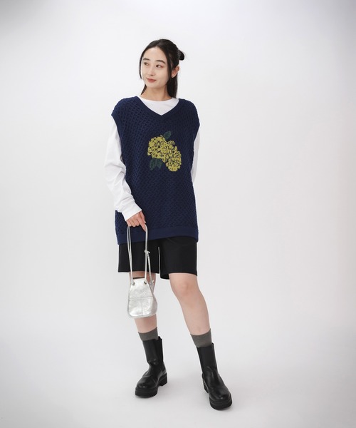 セール】FREE MAX Flower Design Knit Vest 花柄 ニットベスト（ベスト