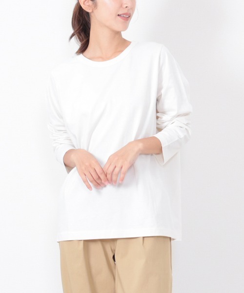 SETUP7(セットアップセブン)の「【SETUP7】コットン天竺長袖Tシャツ GLR(Tシャツ/カットソー・レディース・グレー/ブラック/オフホワイト/カーキ・L/M)」の1枚目の写真