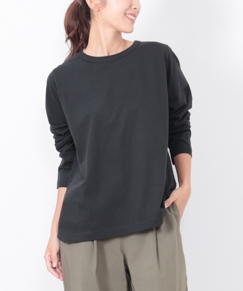 SETUP7(セットアップセブン)の「【SETUP7】コットン天竺長袖Tシャツ GLR(Tシャツ/カットソー・レディース・グレー/ブラック/オフホワイト/カーキ・L/M)」の2枚目の写真