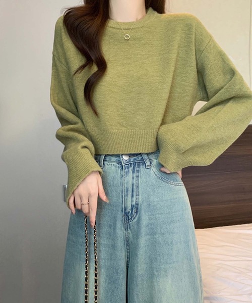 セール】クロップド丈クルーネックニット（ニット/セーター）｜Girly
