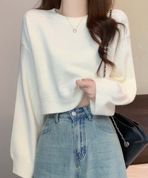 セール】クロップド丈クルーネックニット（ニット/セーター）｜Girly