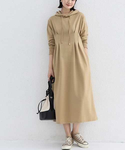 Miniministore(ミニミニストア)の「ワンピース ウエストタックパーカーワンピ(ワンピース・レディース・ライトベージュ/グレー/ダークベージュ/ブラック/ネイビー・M)」の2枚目の写真