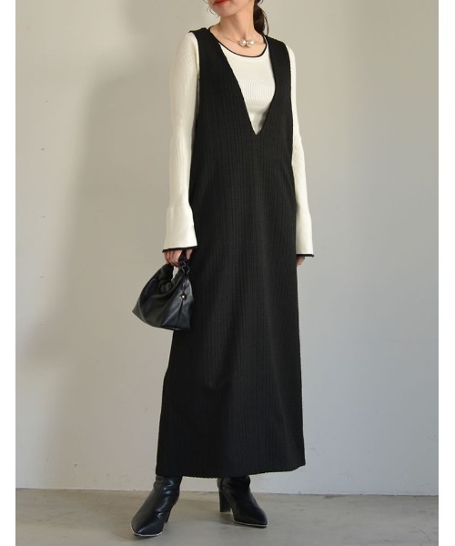 Re:EDIT（リエディ）の「[低身長サイズ有]カットツイードウエストベルト付きジャンパースカート（ジャンパースカート・レディース・ブラック/ブラック系その他・MEDIUM/LARGE/SHORT）」の14枚目の写真