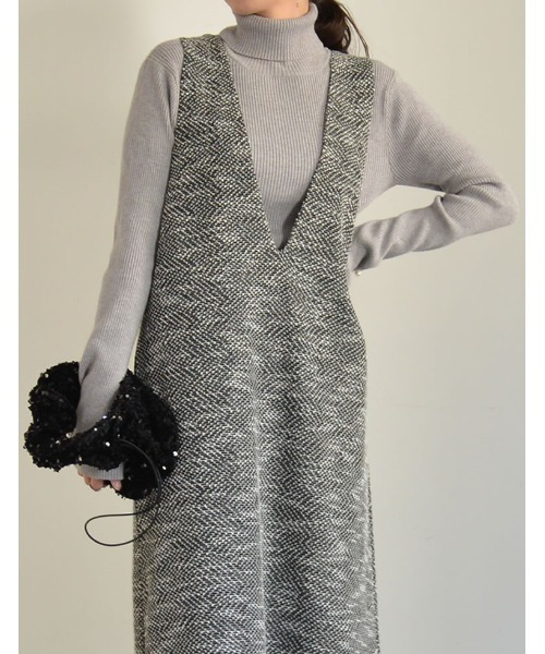 Re:EDIT（リエディ）の「[低身長サイズ有]カットツイードウエストベルト付きジャンパースカート（ジャンパースカート・レディース・ブラック/ブラック系その他・MEDIUM/LARGE/SHORT）」の17枚目の写真