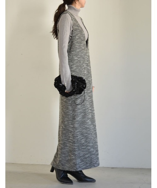 Re:EDIT（リエディ）の「[低身長サイズ有]カットツイードウエストベルト付きジャンパースカート（ジャンパースカート・レディース・ブラック/ブラック系その他・MEDIUM/LARGE/SHORT）」の18枚目の写真