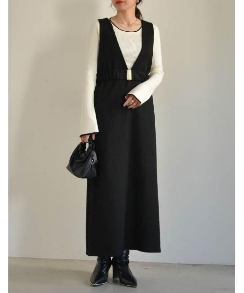 Re:EDIT（リエディ）の「[低身長サイズ有]カットツイードウエストベルト付きジャンパースカート（ジャンパースカート・レディース・ブラック/ブラック系その他・MEDIUM/LARGE/SHORT）」の11枚目の写真