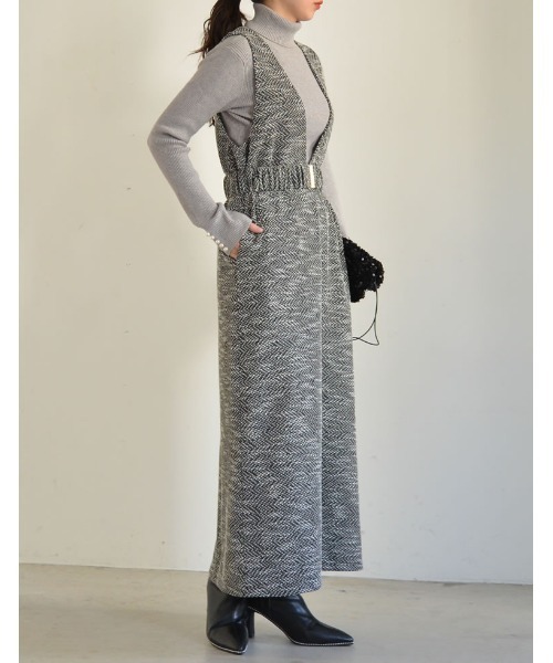 Re:EDIT（リエディ）の「[低身長サイズ有]カットツイードウエストベルト付きジャンパースカート（ジャンパースカート・レディース・ブラック/ブラック系その他・MEDIUM/LARGE/SHORT）」の16枚目の写真