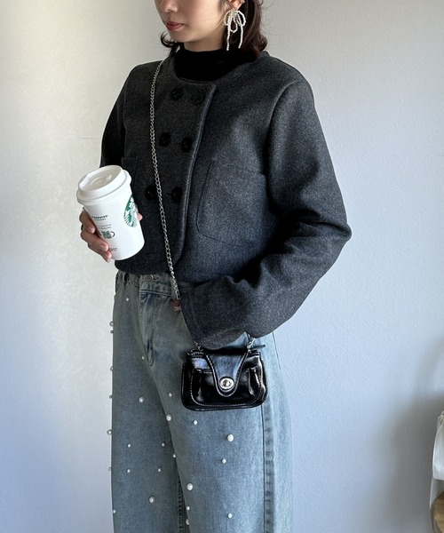 Silly(シリー)の「【着回し力抜群のアイテム】ノーカラーセットアップ(セットアップ・レディース・グレー/ブラック・MEDIUM/LARGE)」の10枚目の写真