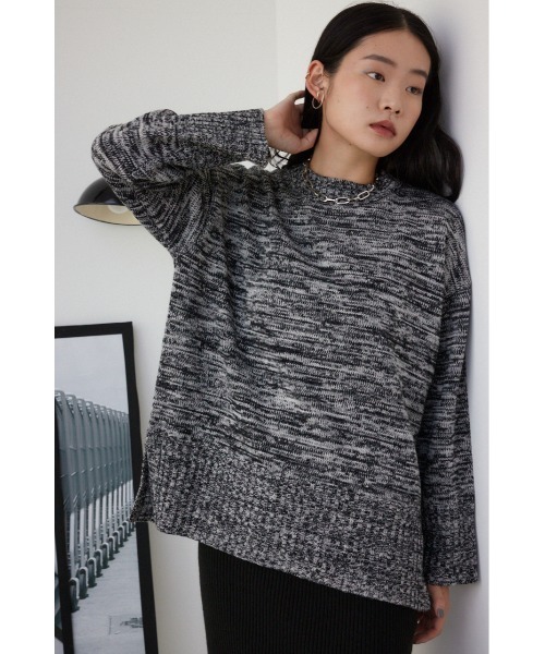 AZUL by moussy(アズールバイマウジー)の「ミックスヤーンニットトップス(ニット/セーター・レディース・ライトベージュ/ライム/ブラック・FREE)」の5枚目の写真