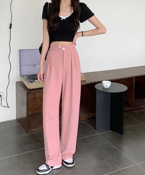 Miniministore(ミニミニストア)の「ドレープストレートパンツ レディース美脚(スラックス・レディース・レッド/ホワイト/ベージュ/ブラック/ピンク・XL/M/XXL/L)」の12枚目の写真