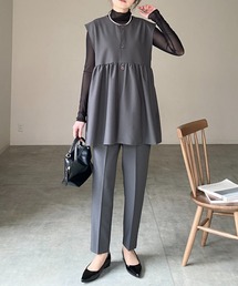 She's Closet（シーズクローゼット）の「ギャザーペプラムジレベストトップス＆パンツスタイルセットアップ（セットアップ）」