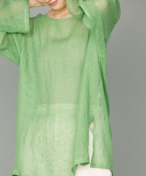 BABYLONE（バビロン）の「カラミメッシュボートネックブラウス（シャツ/ブラウス・レディース・オフホワイト/ライトグレー/グリーン・フリー）」の19枚目の写真