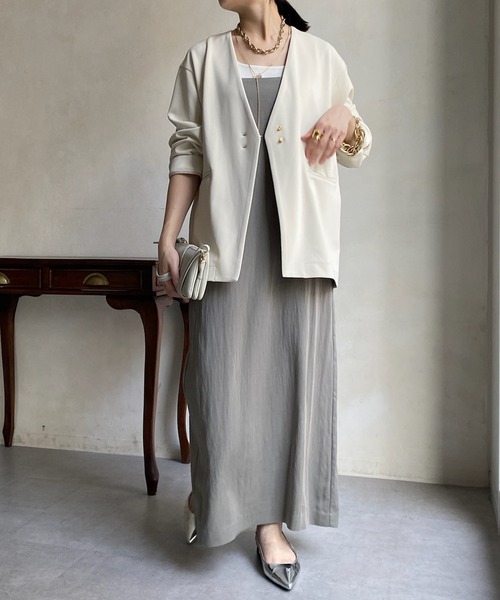 DouDou(ドゥドゥ)の「【WEB限定】ツイルノーカラージャケット(ノーカラージャケット・レディース・ブラック/オフホワイト・FREE)」の3枚目の写真