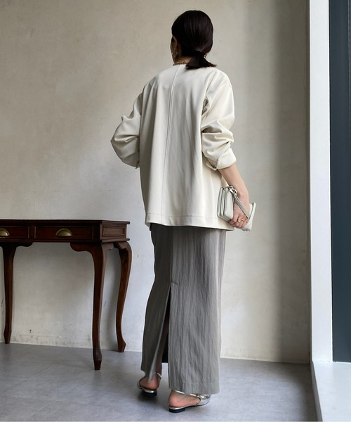 DouDou(ドゥドゥ)の「【WEB限定】ツイルノーカラージャケット(ノーカラージャケット・レディース・ブラック/オフホワイト・FREE)」の7枚目の写真