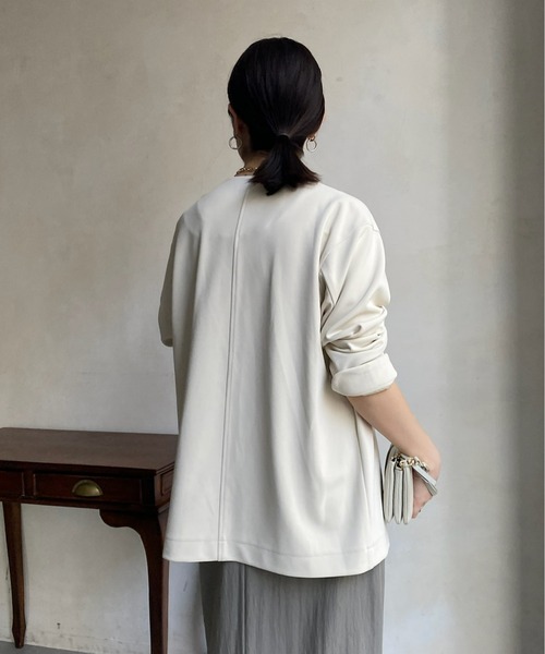 DouDou(ドゥドゥ)の「【WEB限定】ツイルノーカラージャケット(ノーカラージャケット・レディース・ブラック/オフホワイト・FREE)」の11枚目の写真