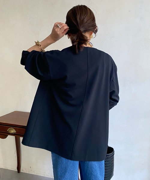 DouDou(ドゥドゥ)の「【WEB限定】ツイルノーカラージャケット(ノーカラージャケット・レディース・ブラック/オフホワイト・FREE)」の16枚目の写真