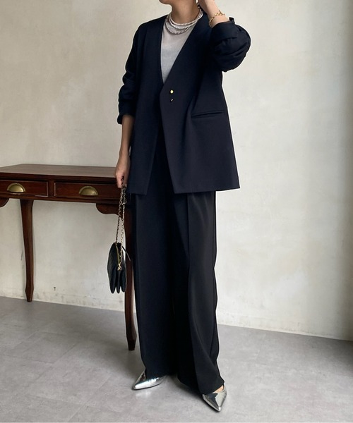 DouDou(ドゥドゥ)の「【WEB限定】ツイルノーカラージャケット(ノーカラージャケット・レディース・ブラック/オフホワイト・FREE)」の17枚目の写真