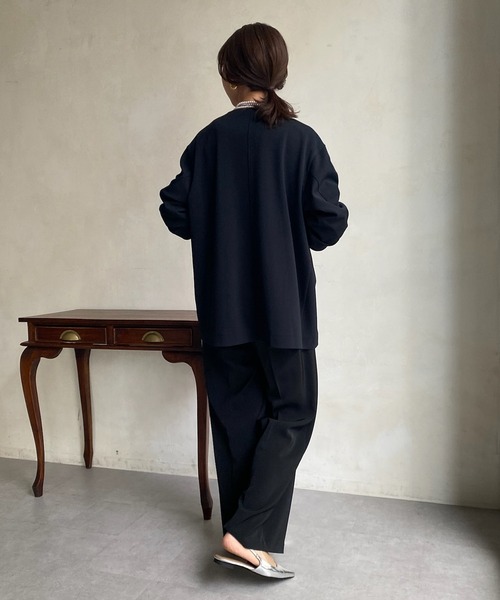 DouDou(ドゥドゥ)の「【WEB限定】ツイルノーカラージャケット(ノーカラージャケット・レディース・ブラック/オフホワイト・FREE)」の20枚目の写真