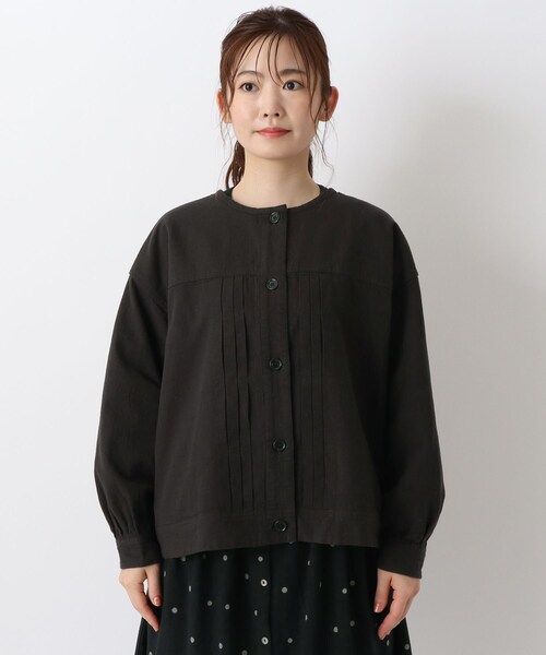one'sterrace(ワンズテラス)の「綿麻変わり織りジャケット(ノーカラージャケット・レディース・グレー系その他7/ベージュ系8・02)」の3枚目の写真