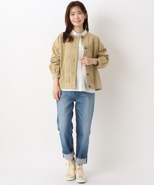 one'sterrace(ワンズテラス)の「綿麻変わり織りジャケット(ノーカラージャケット・レディース・グレー系その他7/ベージュ系8・02)」の12枚目の写真