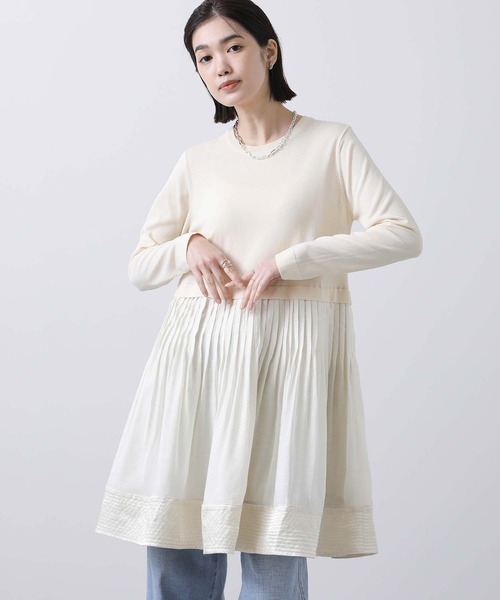 Torrazzo Donna（トラッゾドンナ）の「ニット布帛ドッキングチュニック（ニット/セーター・レディース・アイボリー/ブラック・FREE）」の2枚目の写真