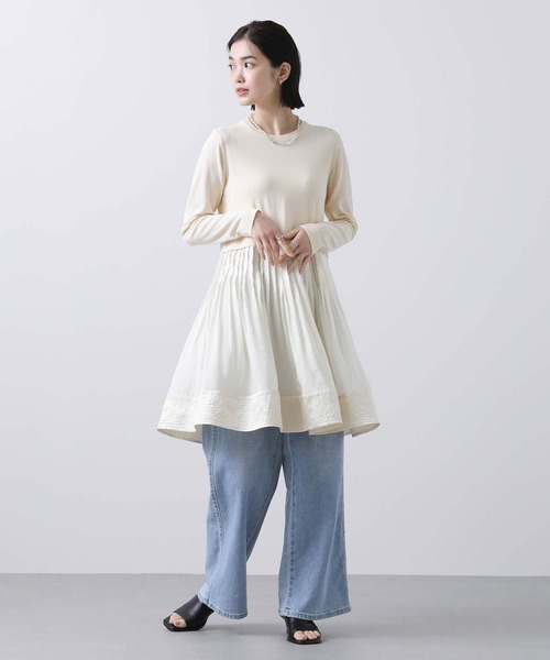 Torrazzo Donna（トラッゾドンナ）の「ニット布帛ドッキングチュニック（ニット/セーター・レディース・アイボリー/ブラック・FREE）」の3枚目の写真