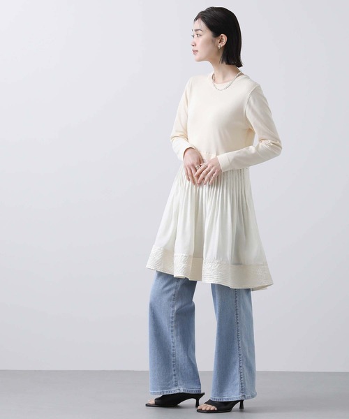 Torrazzo Donna（トラッゾドンナ）の「ニット布帛ドッキングチュニック（ニット/セーター・レディース・アイボリー/ブラック・FREE）」の4枚目の写真