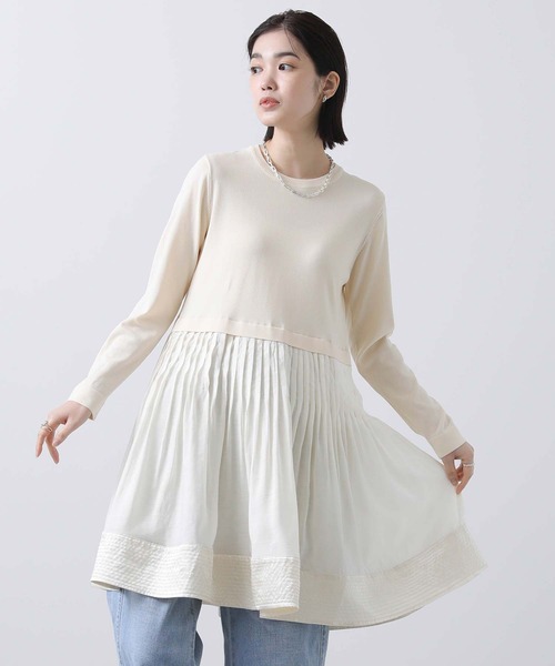 Torrazzo Donna（トラッゾドンナ）の「ニット布帛ドッキングチュニック（ニット/セーター・レディース・アイボリー/ブラック・FREE）」の7枚目の写真