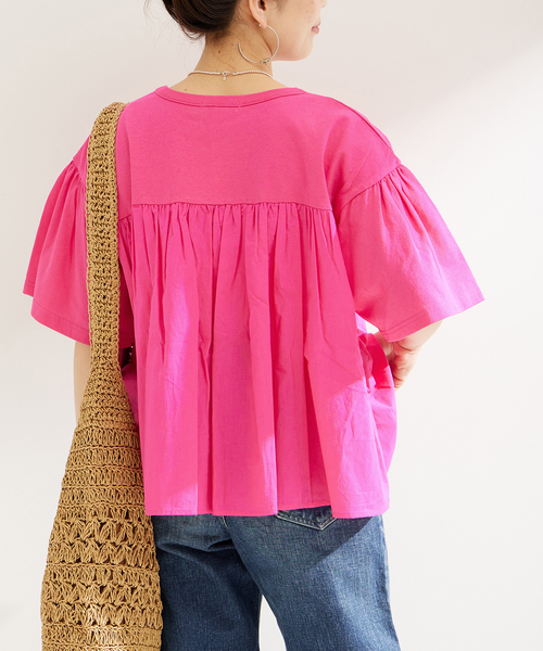 B.C STOCK(ベーセーストック)の「布帛コンビギャザートップス(Tシャツ/カットソー・レディース・ブラック/ホワイト/ピンク・FREE)」の3枚目の写真