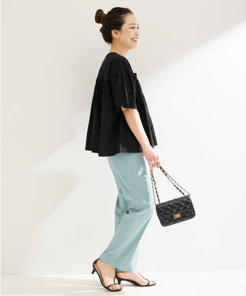 B.C STOCK(ベーセーストック)の「布帛コンビギャザートップス(Tシャツ/カットソー・レディース・ブラック/ホワイト/ピンク・FREE)」の7枚目の写真