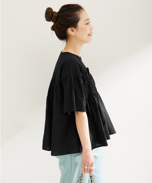 B.C STOCK(ベーセーストック)の「布帛コンビギャザートップス(Tシャツ/カットソー・レディース・ブラック/ホワイト/ピンク・FREE)」の11枚目の写真