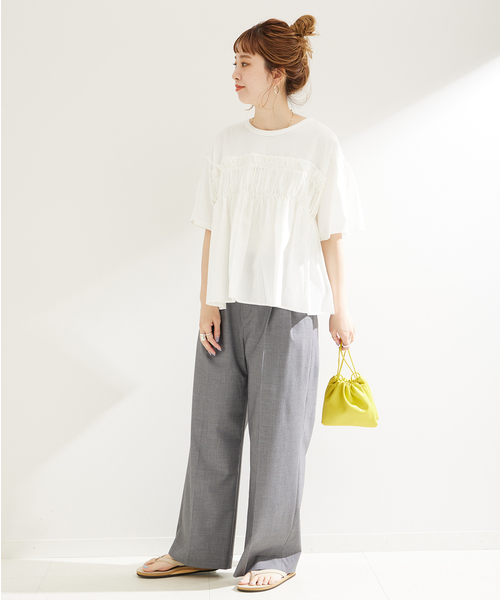 B.C STOCK(ベーセーストック)の「布帛コンビギャザートップス(Tシャツ/カットソー・レディース・ブラック/ホワイト/ピンク・FREE)」の13枚目の写真