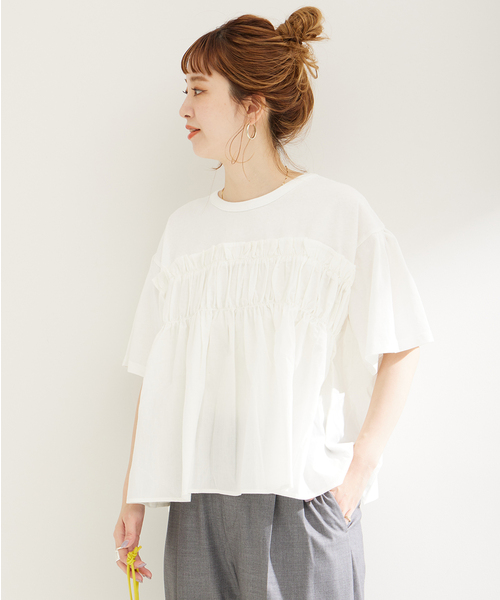 B.C STOCK(ベーセーストック)の「布帛コンビギャザートップス(Tシャツ/カットソー・レディース・ブラック/ホワイト/ピンク・FREE)」の16枚目の写真