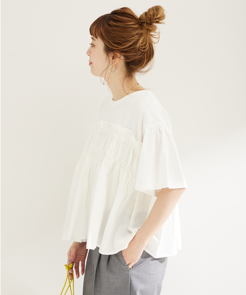 B.C STOCK(ベーセーストック)の「布帛コンビギャザートップス(Tシャツ/カットソー・レディース・ブラック/ホワイト/ピンク・FREE)」の17枚目の写真