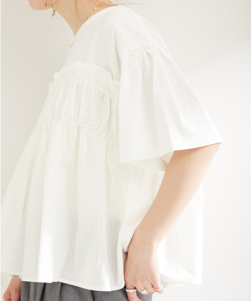 B.C STOCK(ベーセーストック)の「布帛コンビギャザートップス(Tシャツ/カットソー・レディース・ブラック/ホワイト/ピンク・FREE)」の21枚目の写真