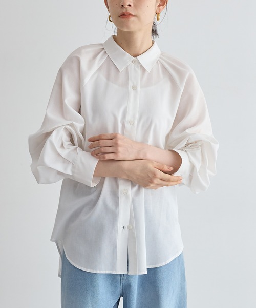 未使用品✨23区　リネン混　麻　長袖シャツ　ゆったり　ギャザー　サイズ48 ゆったりシャツ 綿麻シャツ 半袖 デザイン レディース トップス