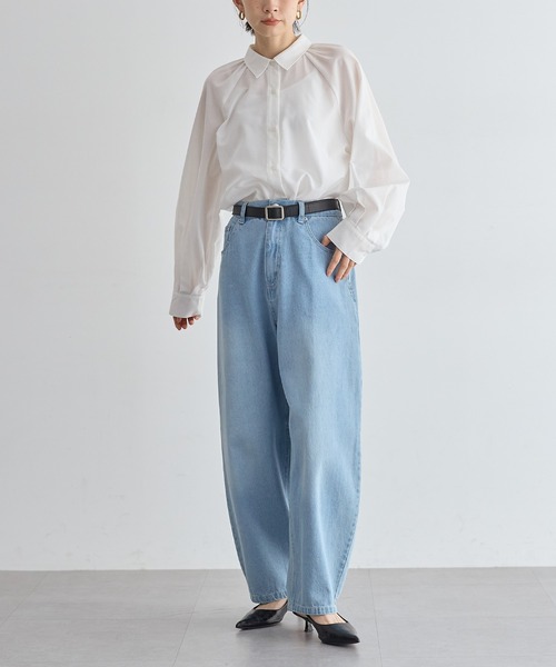 未使用品✨23区　リネン混　麻　長袖シャツ　ゆったり　ギャザー　サイズ48 綿麻 リネン シャツ ブラウス レディース 半袖 麻混 トップス