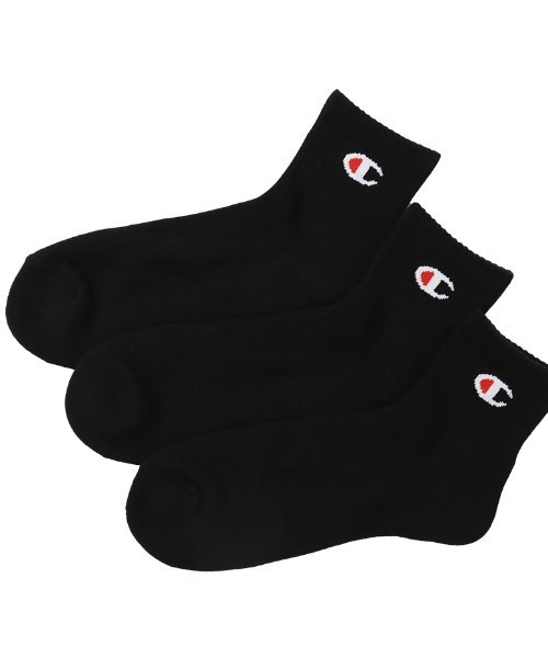 Champion（チャンピオン）の「Champion/チャンピオン ソックス 3足組 クォーターレングスソックス ハーフパイル CMSCY201（ソックス/靴下・メンズ・ブラック/ホワイト・M）」の2枚目の写真