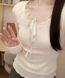 【 ammy. / エイミードット 】 フロントリボン レイヤード カットソー