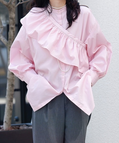 &HALF(アンドハーフ)の「フリルサッシュ付きブロードフリルシャツ(シャツ/ブラウス・レディース・ホワイト/ピンク/ブラック・FREE)」の8枚目の写真