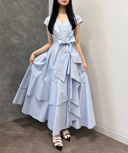EIMY ISTOIRE(エイミーイストワール)の「フレンチスリーブティアードシャツワンピース(シャツワンピース・レディース・ブラック系その他/ネイビー/サックスブルー/ホワイト・S/M)」の4枚目の写真