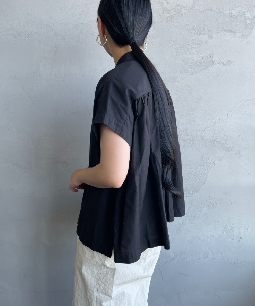 DANTON バンドカラーノースリーブシャツブラウス DANTON/ダントン] バンドカラー ノースリーブシャツブラウス