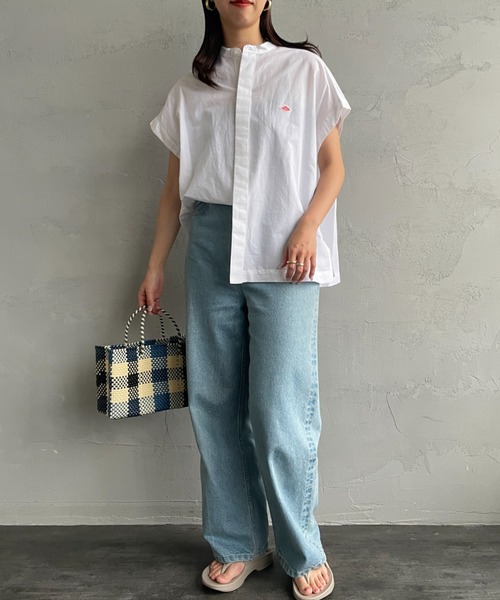 DANTON バンドカラーノースリーブシャツブラウス DANTON/ダントン] バンドカラー ノースリーブシャツブラウス